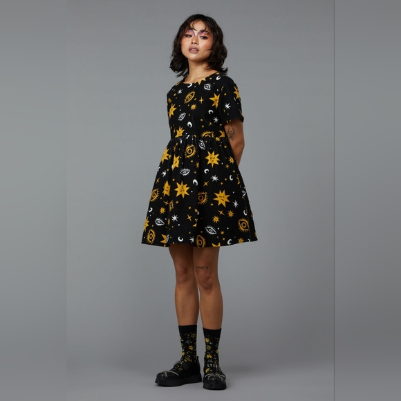 Dangerfield Dresses & Skirts - Dangerfield Black Dress with Yellow Celestial Print
